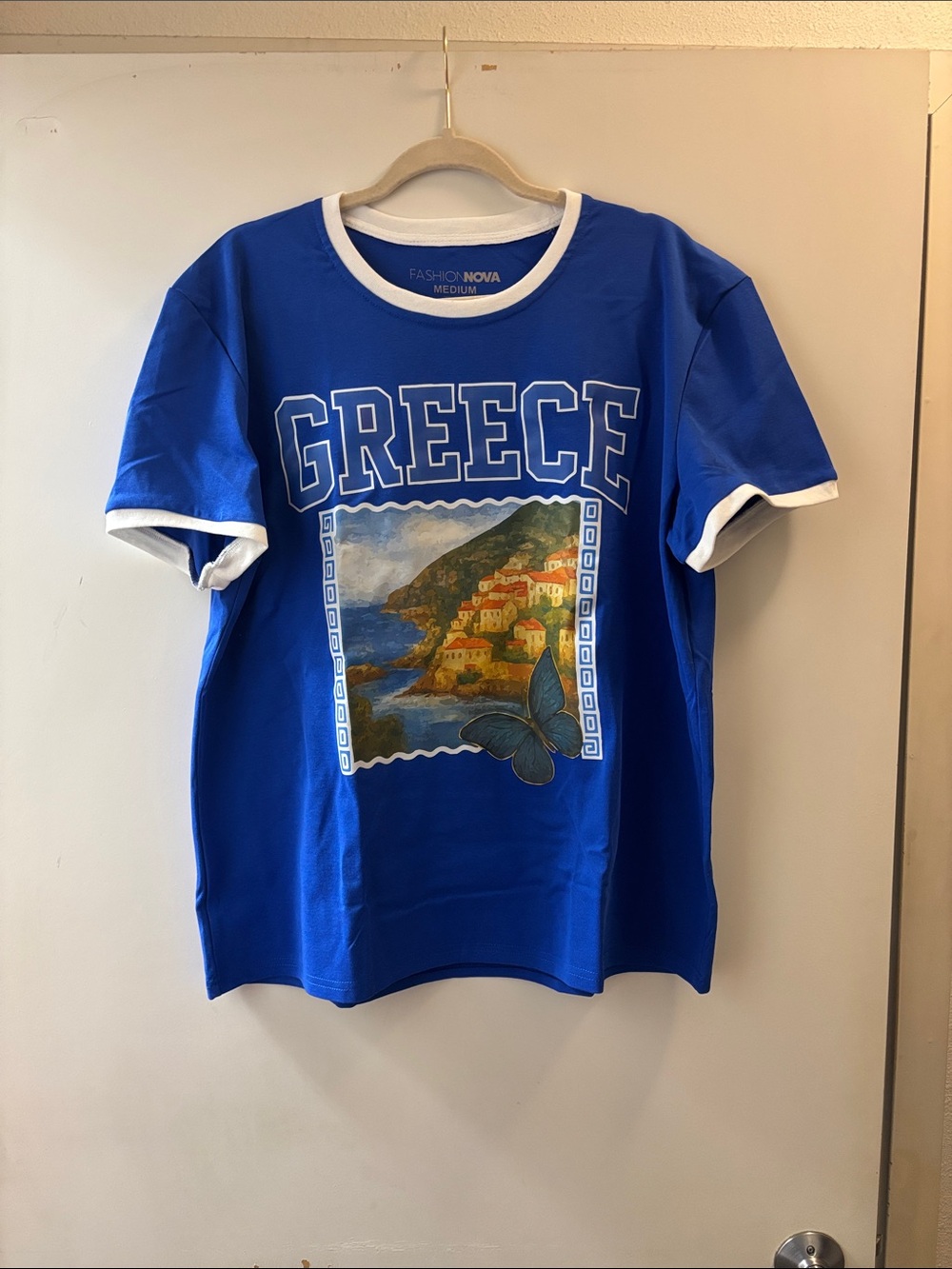 NWOT Fashion Nova Royal Blue & White "Greece" Graphic Tee